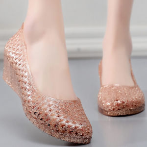 Giày Sandal Đế Dày Thời Trang Mùa Hè Cho Nữ Giày Sandal Đi Biển Có Gót Xòe Lỗ Khóa Dây Đế Bằng Chống Thấm Nước Giày Cao Gót Mát Xá