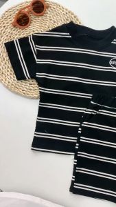 New Summer Boys Clothing Set  Fashion striped short sleeves T-shirt Two piece sports set 0-5years Girls clothing suit cotton