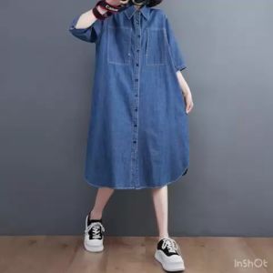 NANDO TERUSAN DRESS WANITA FULL KANCANG DENIM JEANS PREMIUM KOREAN STYLE TERBARU