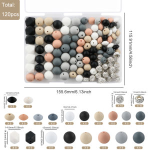 Kovict 120Pcs/Box Mix Silicone Beads Loose Rhinestone Spacer Bead DIY Keychain Necklace Bracelet Accessories For Jewelry Making