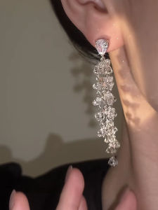 Long 925 Silver Needle Earrings with Crystal Tassels New 2024 Luxury Lightweight Elegant Classic Jewelry for Women