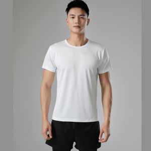 เสื้อยืดคอกลมแห้งเร็วระบายอากาศได้ดีสำหรับผู้ชายและผู้หญิง สำหรับกีฬากลางแจ้ง สำหรับบริษัท โลโก้พิมพ์ แขนสั้น คอกลม