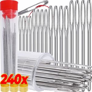 เข็มเย็บผ้าสแตนเลสตาขนาดใหญ่240ชิ้นเข็มเย็บพร้อมเข็มเจาะงานปักครอสติชชุดตะขอโครเชต์มือถัก