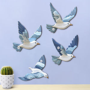4Pcs Flying Seagull Wall Sign Set Nautical Beach House Wooden Wall Decor