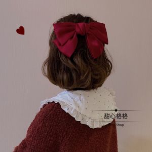 Ying. Zhou Yangqing Same Style Korean Satin Big Bow Hair Clip Hairpin Back of Head Hair Accessories Spring Clip Headdress