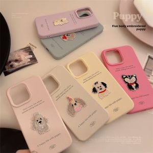 JIFANPAUL | Ốp Lưng Mềm Bảo Vệ cho iPhone 16/15 Pro/13/14 Max/12/11 Plus với Thiết Kế Thêu Chó Cartoon
