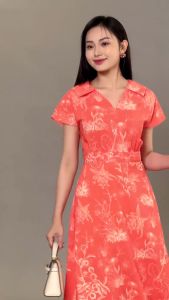 [Voucher 15% MOV 199K cap 100K  Đầm HeraDG dáng xòe thiết kế vai chờm tạo điểm nhấn họa tiết hoa điệu đà chất lụa cao cấp SDCBC3015