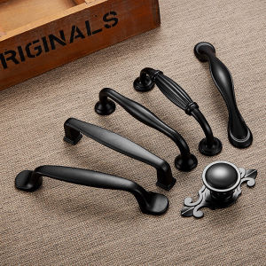 Matte Black Aluminum Alloy Black Handle American Nordic Modern Minimalist Solid Drawer Cabinet Wardrobe Door Handle 哑黑铝合金黑色拉手 美式 北欧 现代简约实心抽屉橱柜衣柜门拉手 把手 FUNIANQI