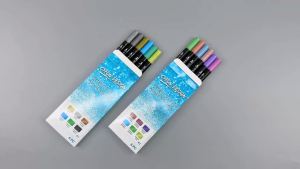 6pcs Dual-Tip Metallic Acrylic Markers 2-in-1 Fine&Brush Tip Paint Pens for Black PaperRock Painting CeramicWoodGlass Crafts