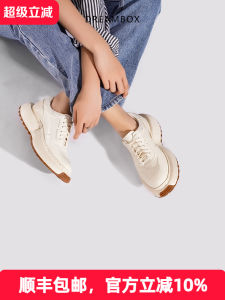 Dreambox Womens Handmade Horsehide Platform Sneakers Anti-slip Wear-resistant Casual Fashion Breathable Low-top Shoes