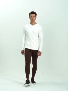 ＜1105＞ Mens Nylon Yoga Pants Zipper Pocket Nude Feel Quick-Drying Sports Trousers Calf Tights 31343