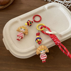 Cute Red Mini Skirt Molly Keychain Hand-Drawn Beaded Woven Rope Mobile Phone Chain Cow Horn Bag Pendant Digital Accessories