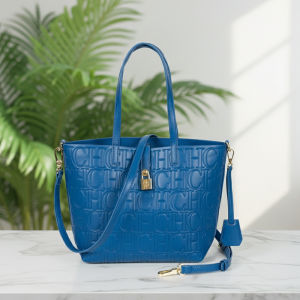 CH | CH Women Embossed Logo Tote Bag Lock Decoration Detachable Strap Zipper Closure Business Vacation Shopping Commute