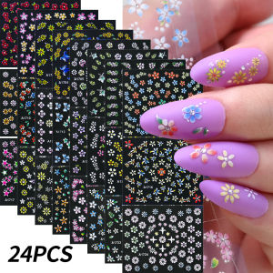 12/20/30Pcs 3D Spring Flower Nail Stickers Self-Adhesive Colorful Gold Blue Butterfly Nail Decal Slider Bronzing Decorations Y2K