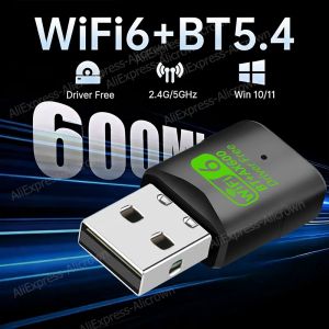 Kebidumei | KEBIDUMEI Mini USB Wireless Bluetooth 5.4 600Mbps Adapter WiFi 6 Transmitter Receiver Dongle Dual Band For PC Laptop Win10/11