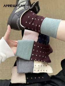 Polka Dot Cotton Socks Womens Spring Autumn College Style Retro Winter Long Tube Socks Match DeXun Shoes Home Comfortable