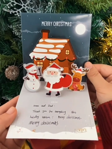 Festive Holiday Greeting Cards Set - Santa Claus Snowman Christmas Tree & Snowflakes Designs