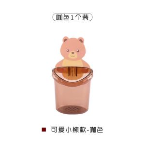 Creative Bear Toothbrush Holder Multifunctional Adhesive Storage Wall Mounted Cup Holder Home Use No Drilling Drainable