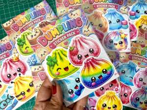 Trending 4pcs per pack Dumpling Sticker Pack Cute Cartoon Food Characters Adhesive Decorations for Notebooks and Gifts