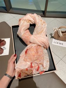 Elegant Pink Paisley Silk Scarf Womens Spring All-Matching Long Talma Summer Beach Towel Thin Cotton and Linen Scarf