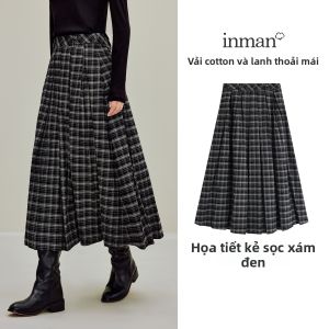 INMAN | Váy Xếp Ly Cạp Cao Kẻ Ca Rô Vải Flannel Phong Cách Vintage