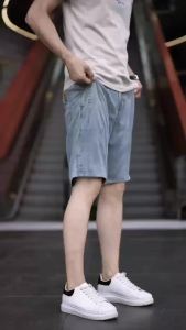 Quần Short Nam Mùa Hè Chất Liệu Lyocell Denim Dài Đến Đầu Gối Kiểu Dáng Casual Thoáng Khí Rộng Rãi Năm Túi Phong Cách Đường Phố Lưng Cao Cạp Chun.