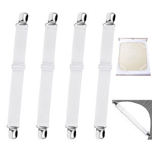 4PCS Bed Sheet Grippers Adjustable Bed Fasteners Sheet Suspenders Elastic Cross Clips Sheet Strap Sofa Clamp Tablecloth Clips