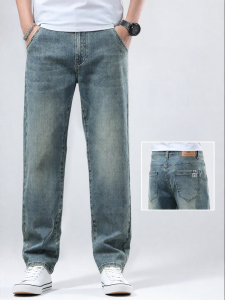 Warrior | Quần Jeans Nam Dáng Đứng Co Giãn Màu Xanh Retro