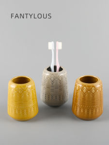 Ice Crack Ceramic Toothbrush Cup Dental Care Bowl for Home Hotel Couple Retro Style Bathroom Accessories Utensils