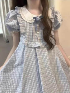 Váy Cổ Búp Bê Kiểu Pháp Mùa Hè Cho Nữ Tay Bồng Cổ Hai Lớp Thiết Kế Đa Năng Váy Chữ a Cạp Cao Mùa Xuân 2025