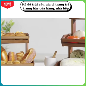 Kệ gỗ trái cây gia vị nhà bếp 2 tầng trang trí trưng bày cửa hàng nhà bếp