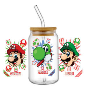 Miniso New Design Superstar Mario Game Series Decal Stickers Waterproof UV DTF Cup Mug DIY 3D Wrap For 16oz uvdtf Libbey Glass