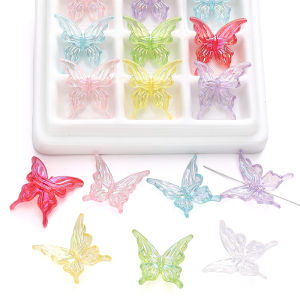 20Pcs 25x25mm Acrylic Transparent AB Colorful Butterfly Beads Charms for Jewelry Making DIY Bracelet Necklace Keychain Accessories