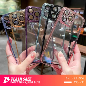 🇹🇭EKCAM เคสสีพื้น เคสนิ่มไอโฟน เคสมือถือTPU เคส เคสใสกันกระแทก เคสไอโฟน สำหรับ เคสใส for 11 12 13 14 15 16 Pro ProMax Plus เคสขนนุ่ม เคสมือถือส่งจากไทย สีม่วง สีดำ มาพร้อมฟิล์มเลนส์ในตัว Phone Case