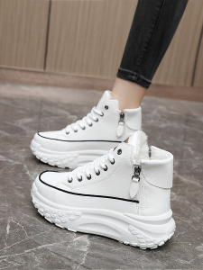 ทันสมัย High-top Double Tea ผู้หญิง รองเท้าลุยหิมะ 35-42 ไซส์ ผ้าขนแกะ มีซับใน กันลื่น รองเท้าบูทสั้นกีฬา หนา 5 ซม. ก้นเพิ่มความสูง มีสไตล์