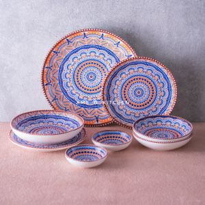 SALE High quali makan keramik tebal set 12 pcs abstrak orange / Piring mangkok korea