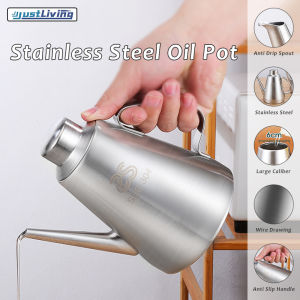 JustLiving 304 Stainless Steel Oil Can Vinegar Pot Bottle Oil Dispenser Edible Oil Container Cruet Pot Oil Dispenser Pot Household Kitchen Cooking Oil Can Storage Oil Bottle Oil Container with Lid