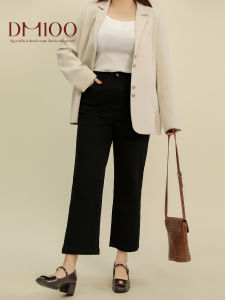 Spring Open Red DM100 Slimming Cucumber Pants High Waist Elastic Nine-Tenths Jeans Korean Style Straight Leg Casual Trousers