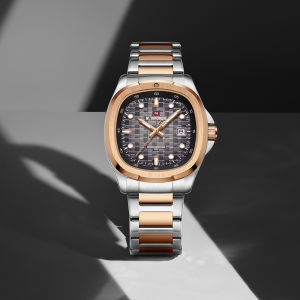 NAVIFORCE นาฬิกาควอทซ์แท้สำหรับผู้ชายหน้าปัดสี่เหลี่ยมอารมณ์สแตนเลสสายเหล็กปฏิทินเรืองแสงนาฬิกาแฟชั่นกันน้ำ30เมตรนาฬิกาลำลองธุรกิจผู้ชาย NF9240