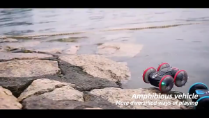 New LED Amphibious RC car Dual remote control waterproof stunt car double side flip drift drive 360 ° rotation rc cars Kids toy