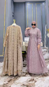ZIFA FASHION // COD // SHAKIRA DRESS+PASHMINA BY ASOPUROH // GAMIS SET ORGANZA BORDIR MODEL TERBARU // GAMIS PESTA BRUKAT MODIS ELEGAN SIAP KIRIM LD 110CM PB 140CM // *ST