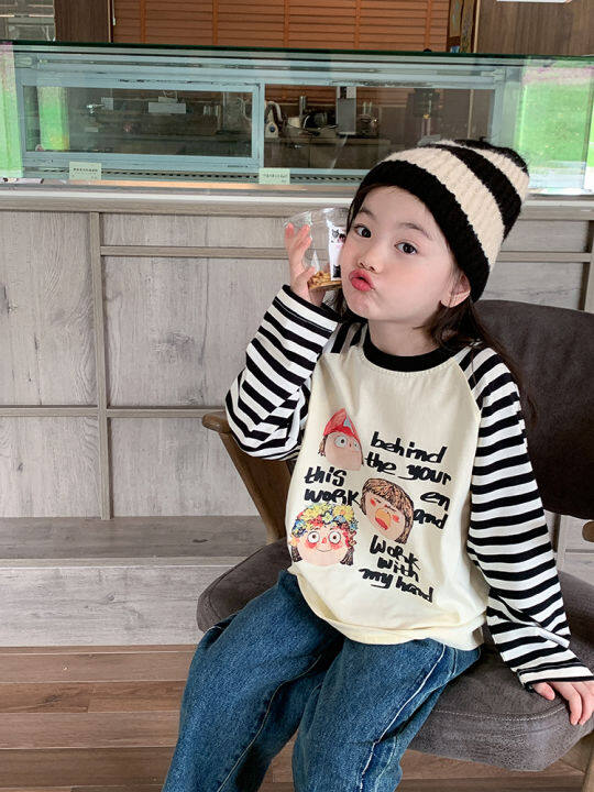 Yi Yi Ma Kids Raglan Cartoon Bottoming Shirt Girl Baby K-style Long ...