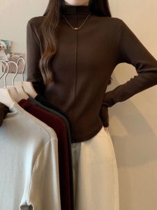 plus Size Slim Fit Long Sleeve Half High Collar Base Shirt Trendy Autumn Winter New Style Versatile Long Sleeve T-Shirt for plus Size Women