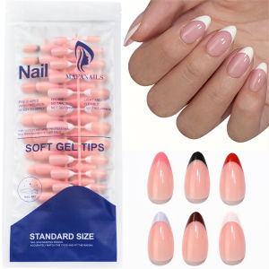 144Pcs-6Colors French Tips Press On Nails Glossy Red White Nude Pink Medium Almond Fake Nail for Women Wearable False Fingertip