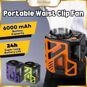 Portable Waist Clip On Fan with 6000mAh Rechargeable Battery High-Speed 100-Speed Outdoor Small Construction Site Waist Hanging Powerful Neck Hang Fan