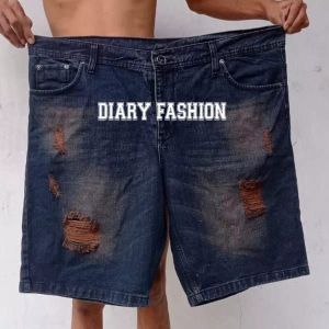 Celana Jeans Pendek Sobek Pria Jumbo Dewasa Denim Big Size Besar 33-45/Jeans Pendek Sobek Jumbo Pria