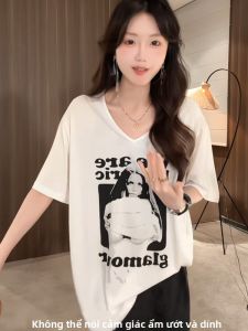 Áo thun BINKAFENNY cho nữ làm bằng cotton mềm mát dễ mặc in họa tiết