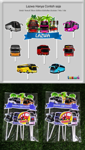 Topper Cake Custom Nama Bus Telolet Hiasan Kue & Buket