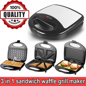 3-in-1 Sandwich Waffle Panini Cake Maker Breakfast Machine Double-Sided Heating Non-Stick Coating Kitchen Appliance