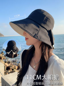Womens Spring Summer UV Protection Sun Hat Fisherman Style Bow Tie Wide Brim Fashionable New Model Solar Cap